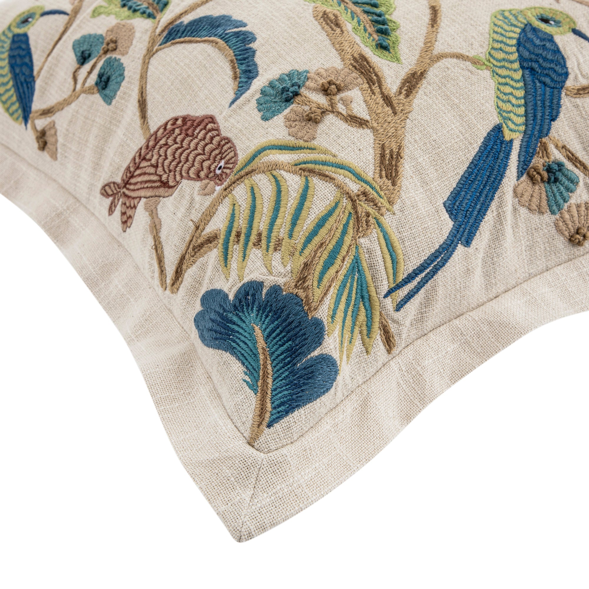 Flora & Fauna Hand Embroidered Tropical Bird Garden Cushion