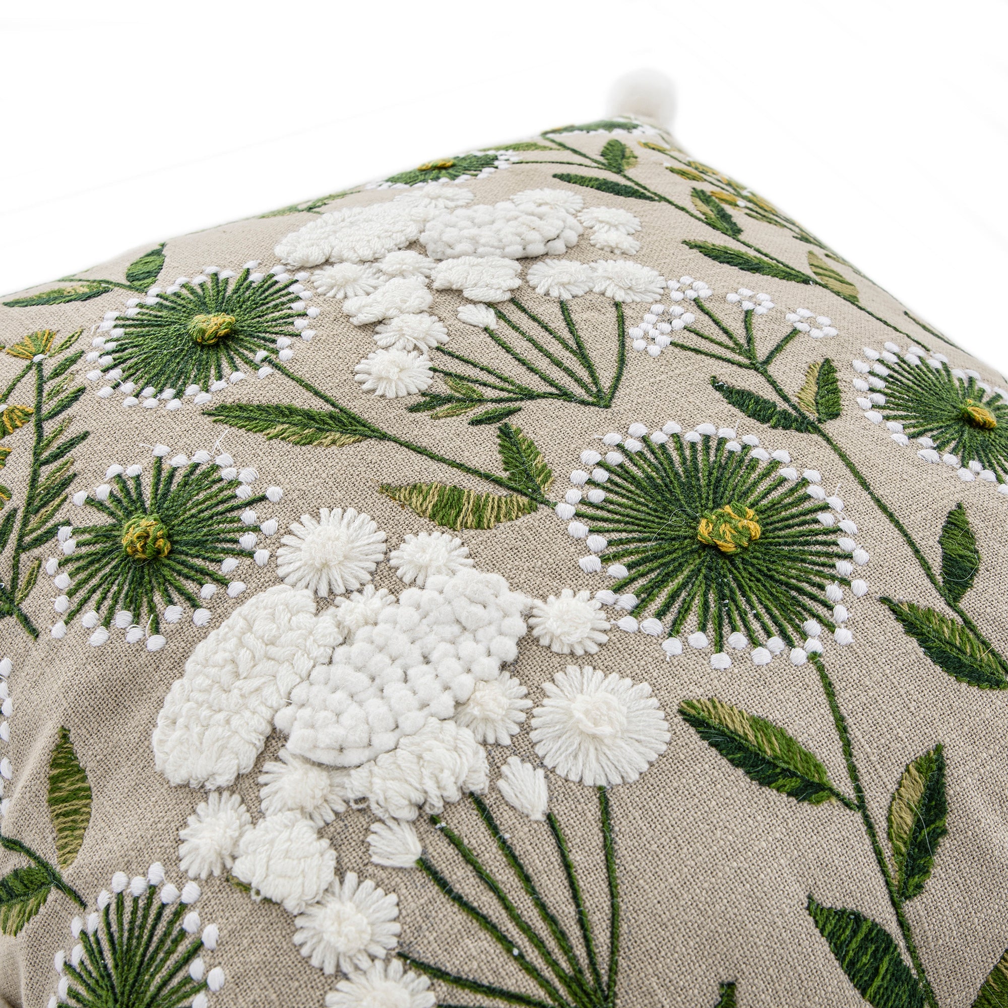 Country Collection Wildflower Linen Pom Pom Cushion