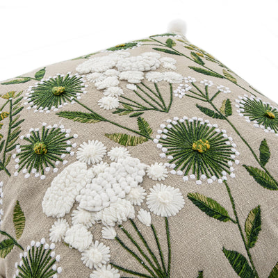 Country Collection Wildflower Linen Pom Pom Cushion