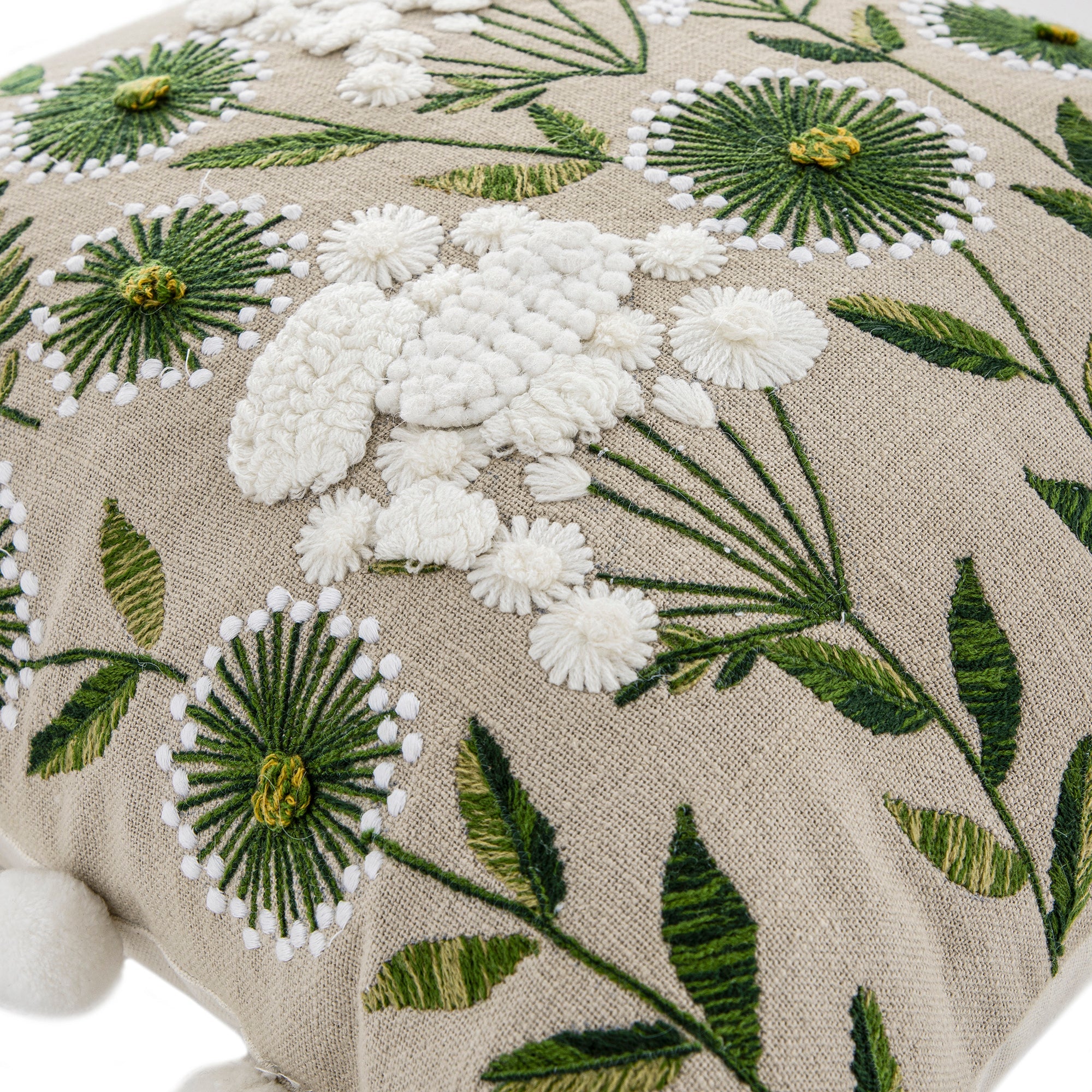 Country Collection Wildflower Linen Pom Pom Cushion