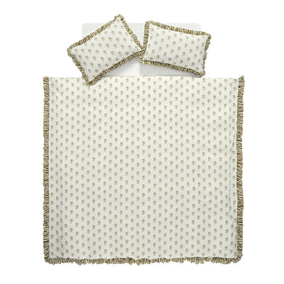 Darcy Floral Olive Green Ruffle Linen Blend Duvet Set