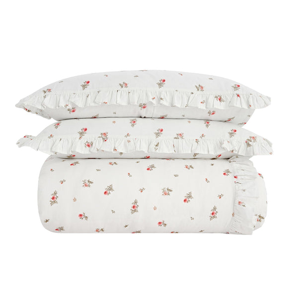 Darcy Rose Ivory White Ruffle Linen Blend Duvet Set