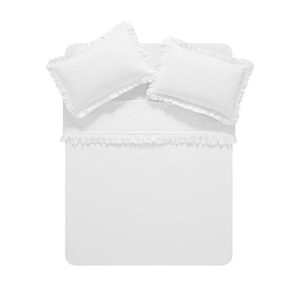 Matilda White Ruffle Linen Blend Duvet Set