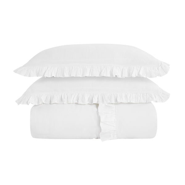 Matilda White Ruffle Linen Blend Duvet Set