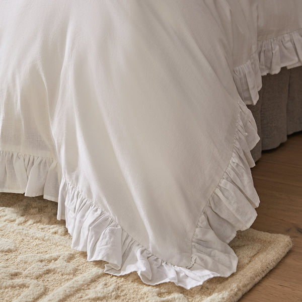 Matilda White Ruffle Linen Blend Duvet Set
