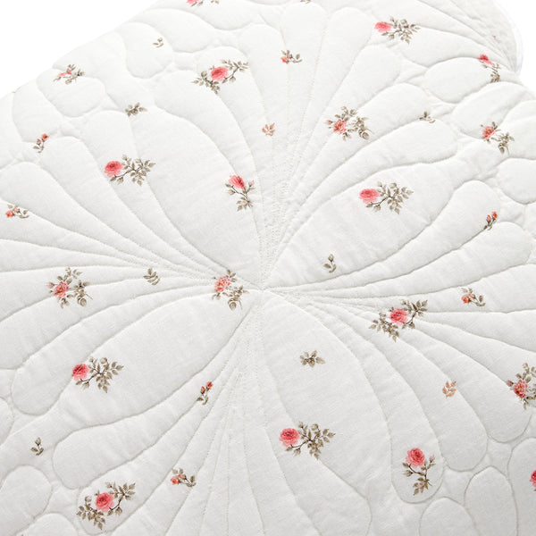 Darcy Rose Ivory White Scallop Quilted Linen Blend Continental Square Pillowcases - Pair