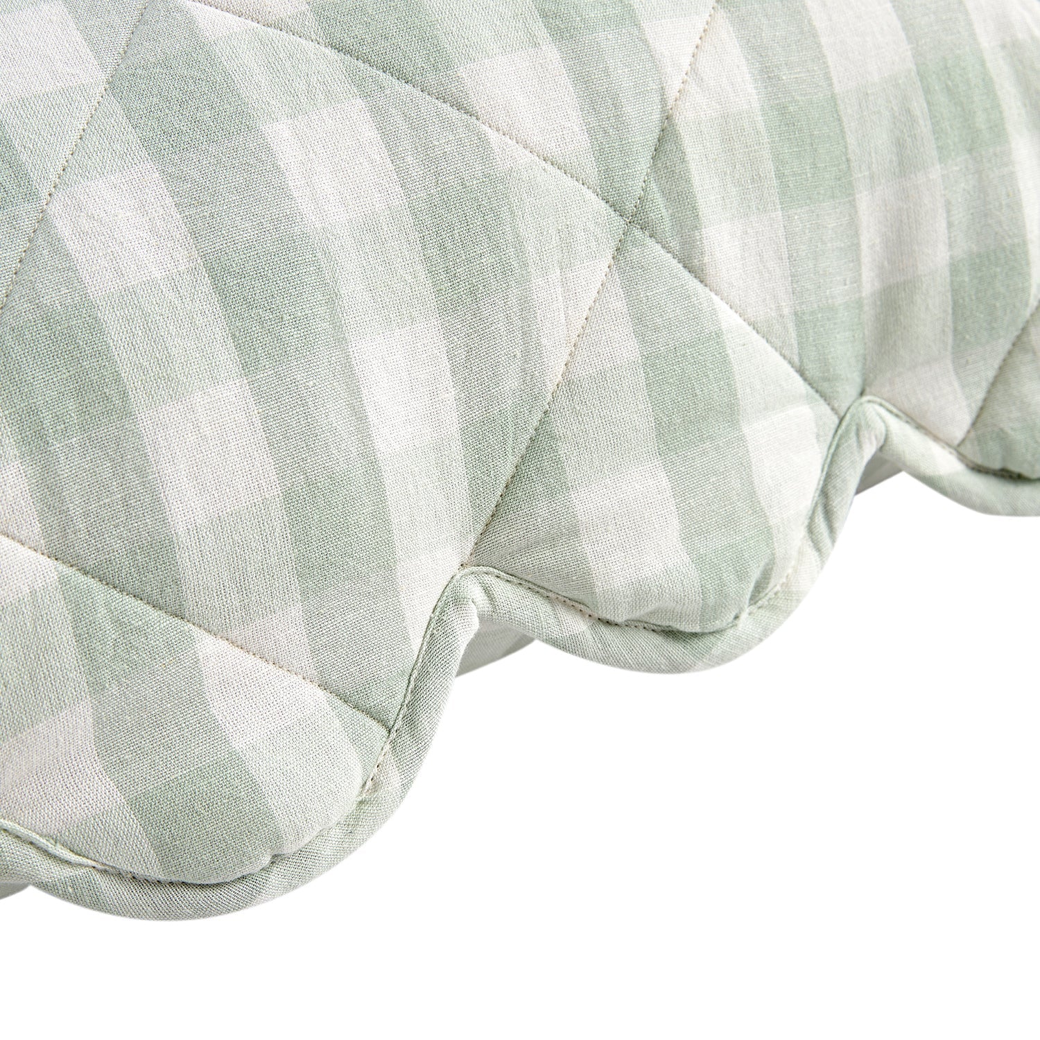 Matilda Sage Green Gingham Scallop Quilted Linen Blend Continental Square Pillowcases - Pair