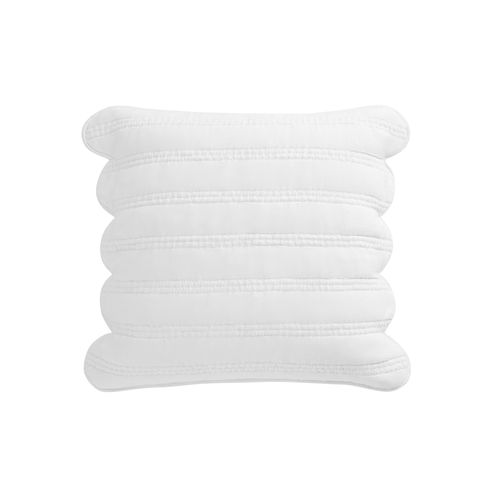 Matilda White Scallop Quilted Linen Blend Continental Square Pillowcases - Pair