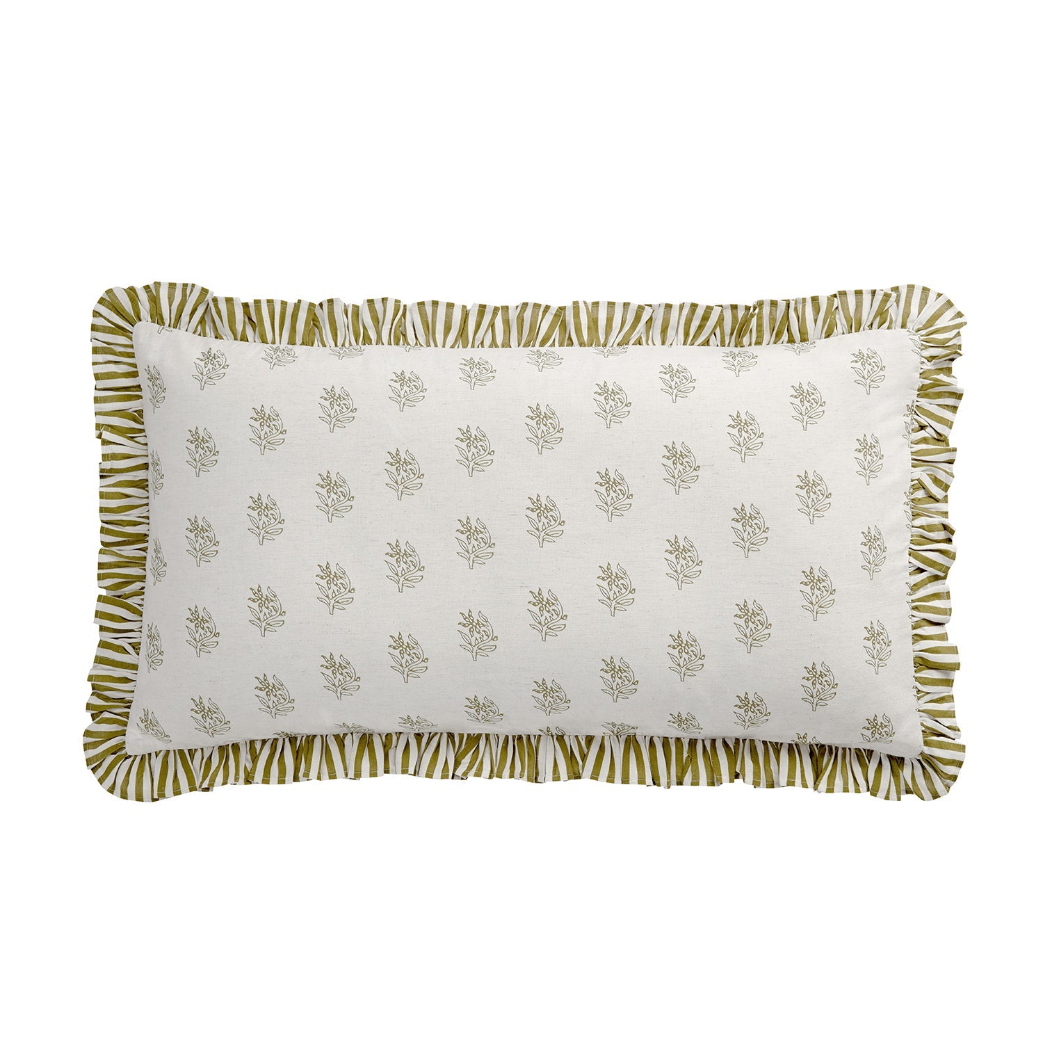 Darcy Floral Olive Green Ruffle Linen Blend Pillowcases - Pair