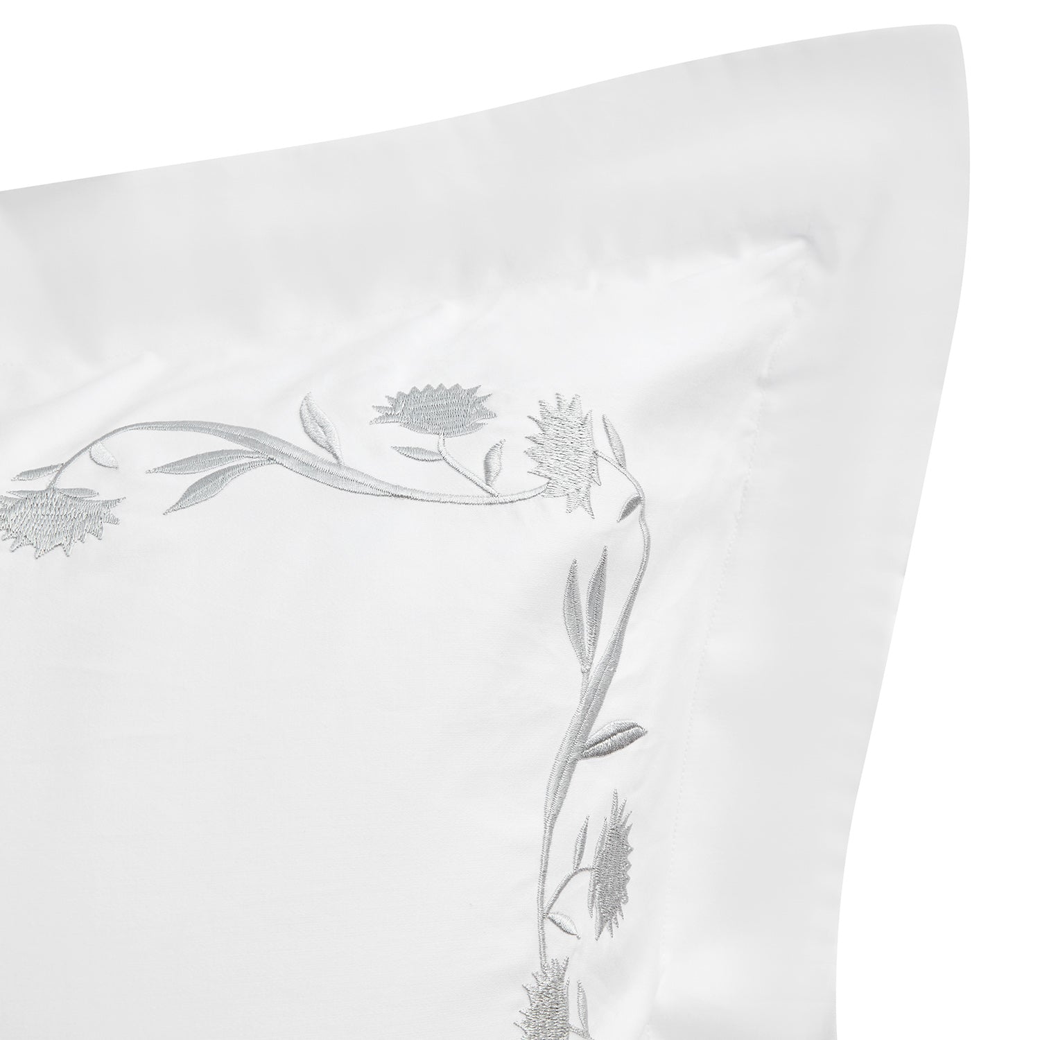 Adeline Moonshine Grey Floral Embroidered 600 Thread Count Cotton Sateen King Size Oxford Pillowcases - Pair