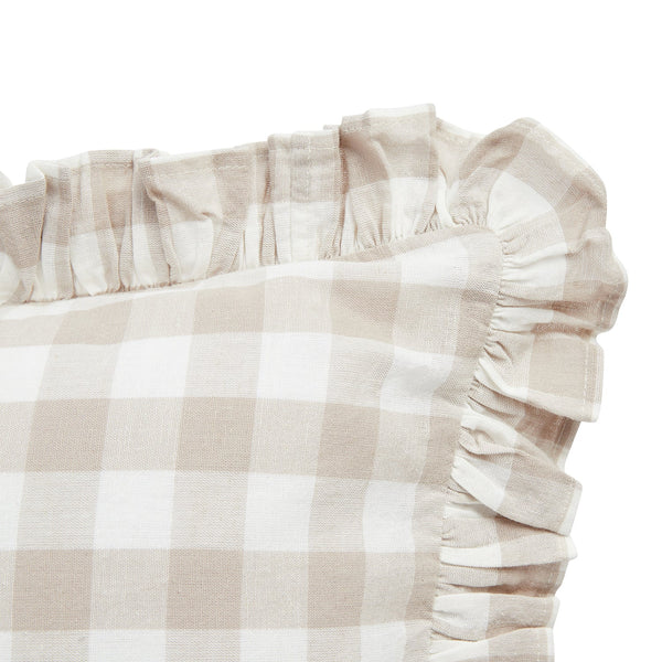 Matilda Beige Gingham Ruffle Linen Blend Pillowcases - Pair