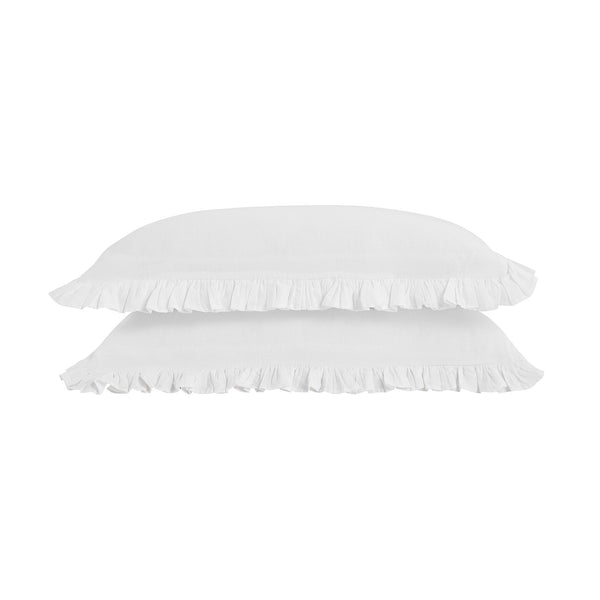 Matilda White Ruffle Linen Blend Pillowcases - Pair