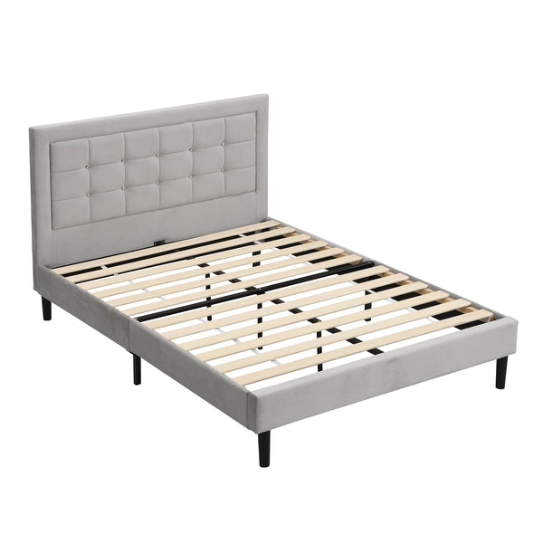 Chastleton Upholstered Bed with Diamante Headboard (Grey Velvet)
