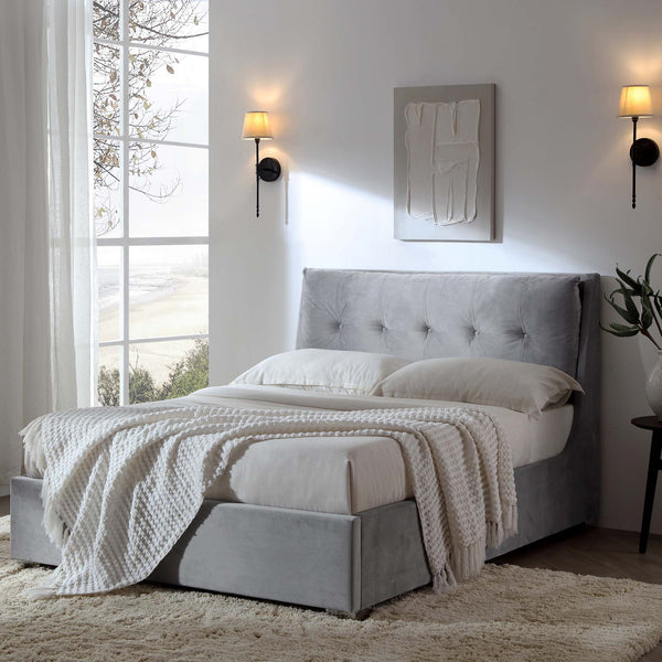 Hadley Grey Velvet Ottoman Storage Bed