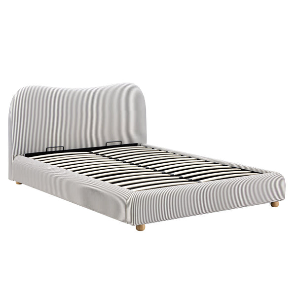 Egerie Curved Headboard Light Taupe Striped Fabric Ottoman Storage Bed