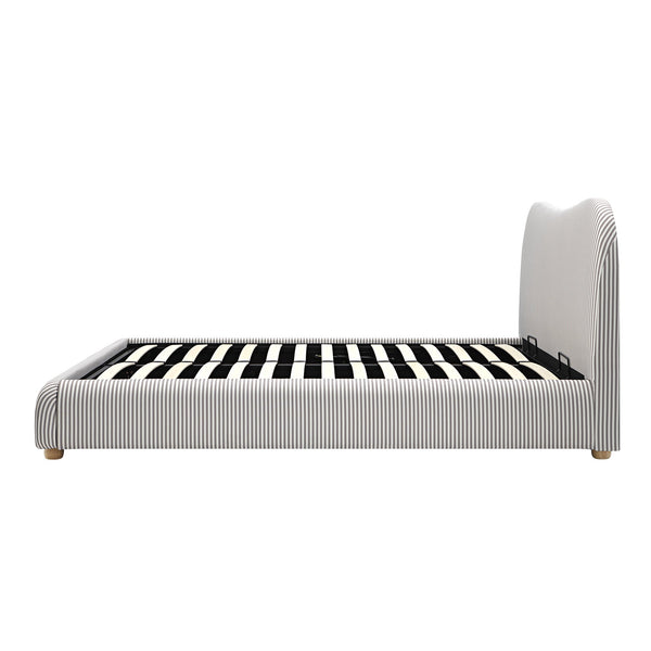 Egerie Curved Headboard Light Taupe Striped Fabric Ottoman Storage Bed