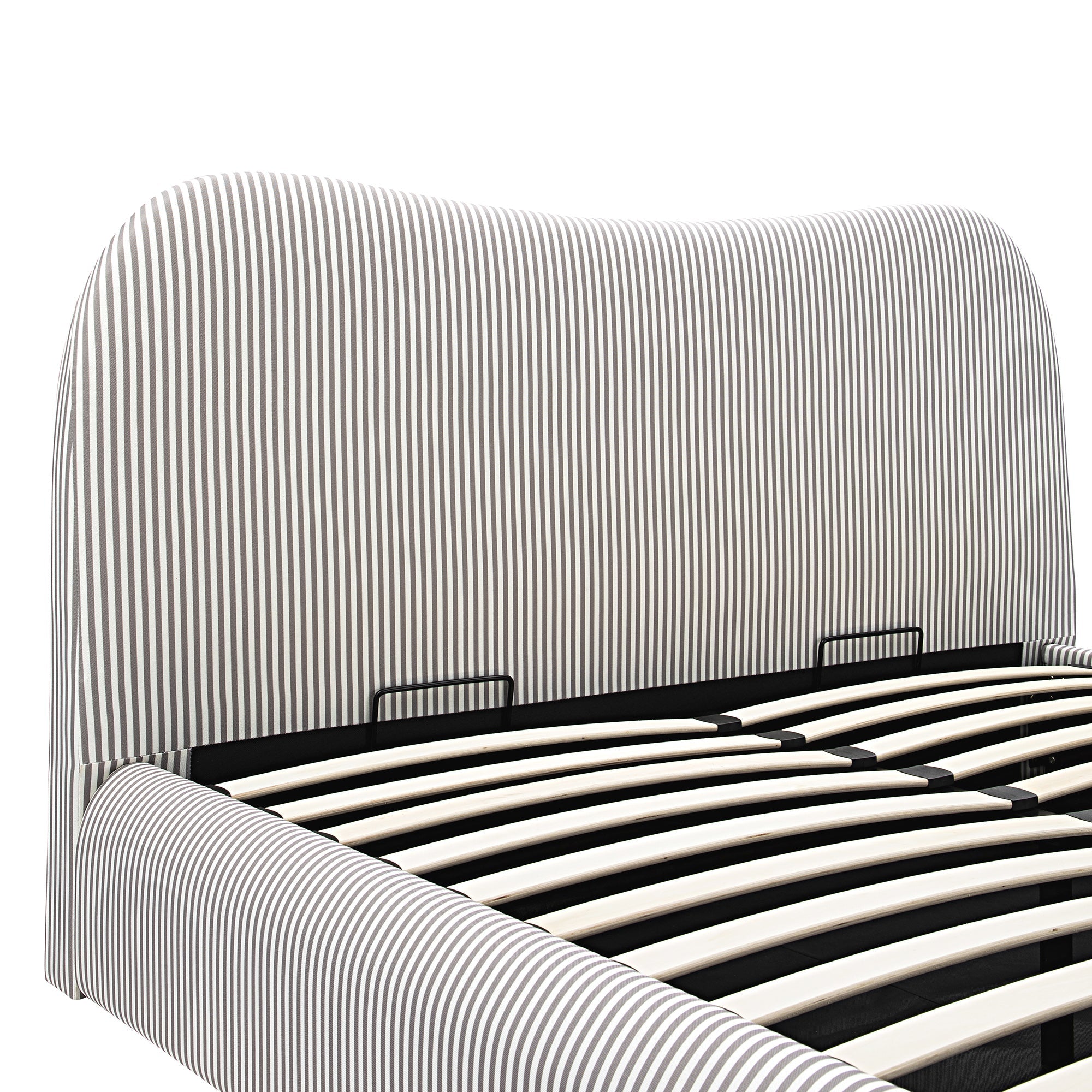 Egerie Curved Headboard Light Taupe Striped Fabric Ottoman Storage Bed