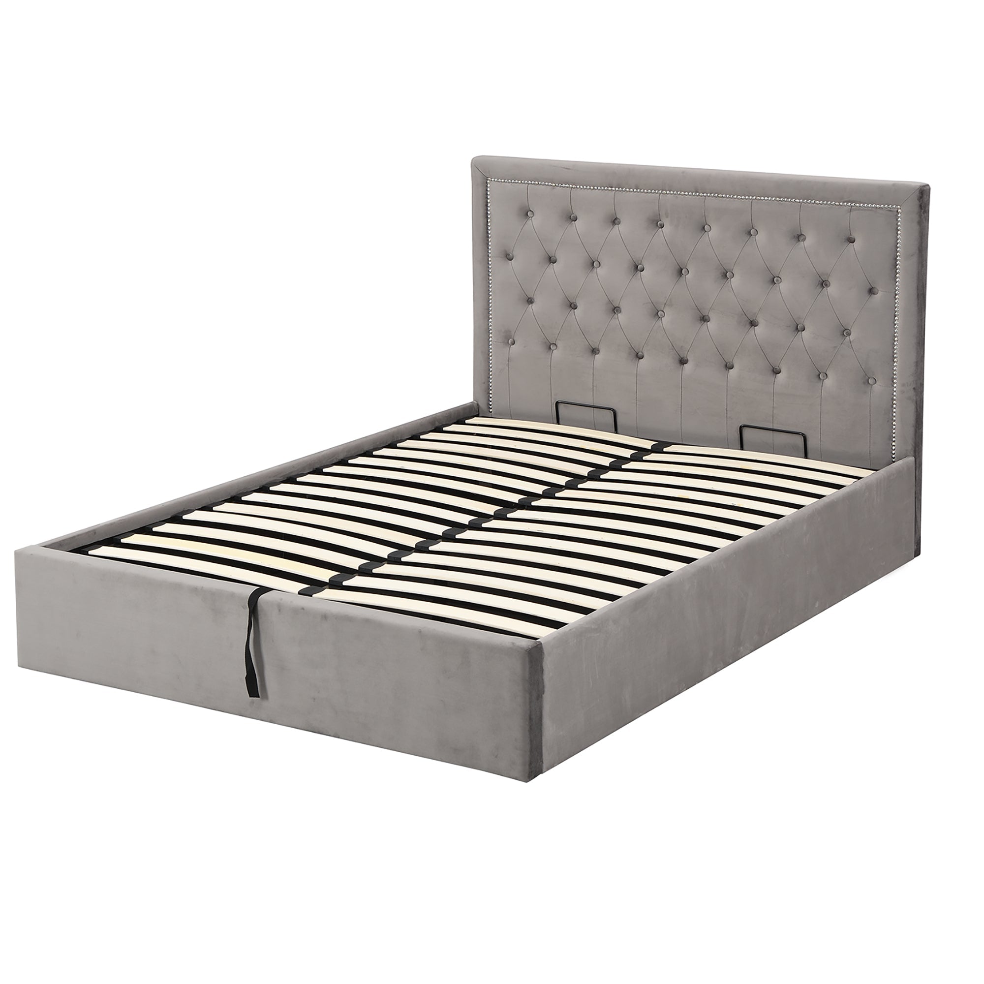 Hartwell Upholstered Ottoman Storage Bed with Nailhead Trim Headboard (Grey Velvet)