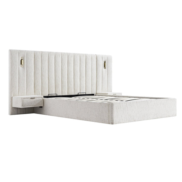 Tremezzo Oversized Ottoman Storage Bed, Beige Textured Fabric