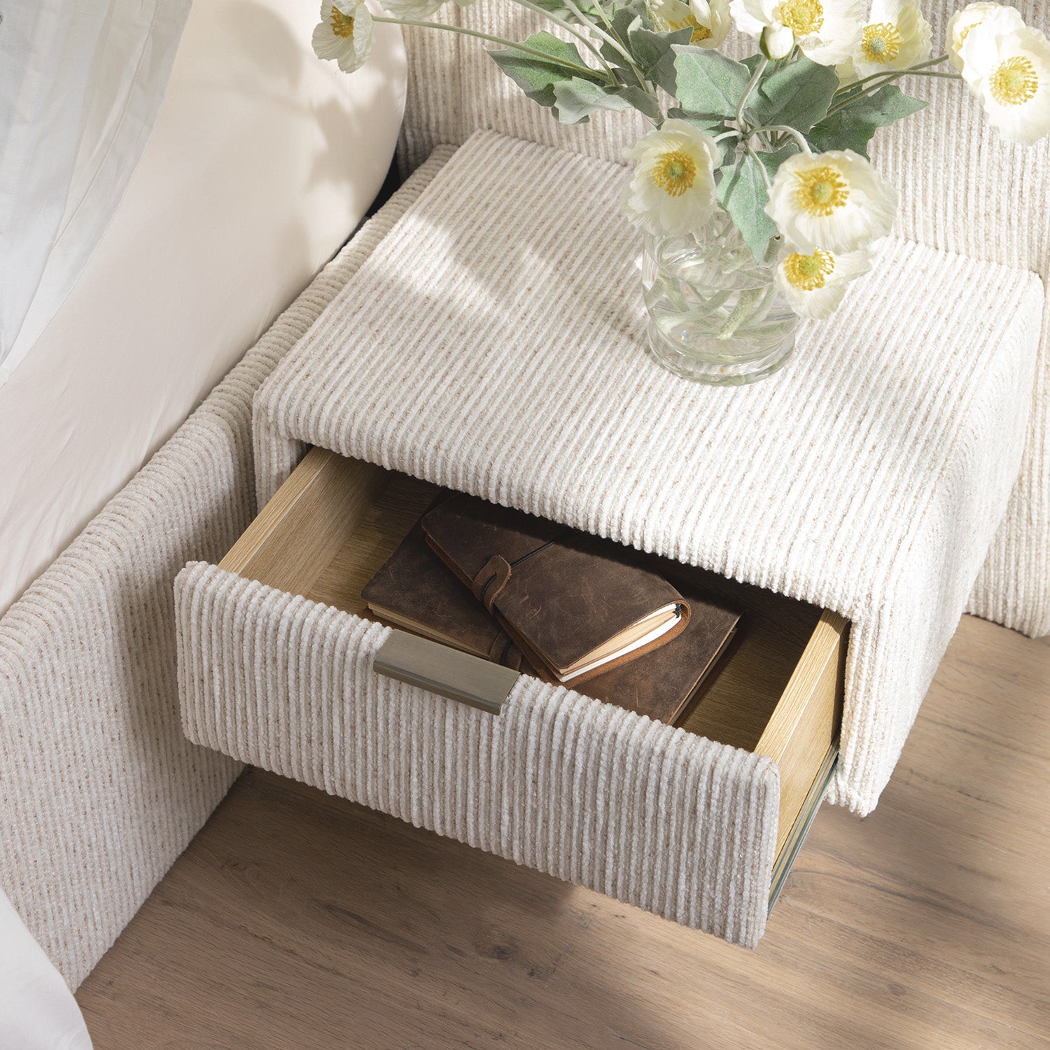 Tremezzo Oversized Ottoman Storage Bed, Beige Textured Fabric