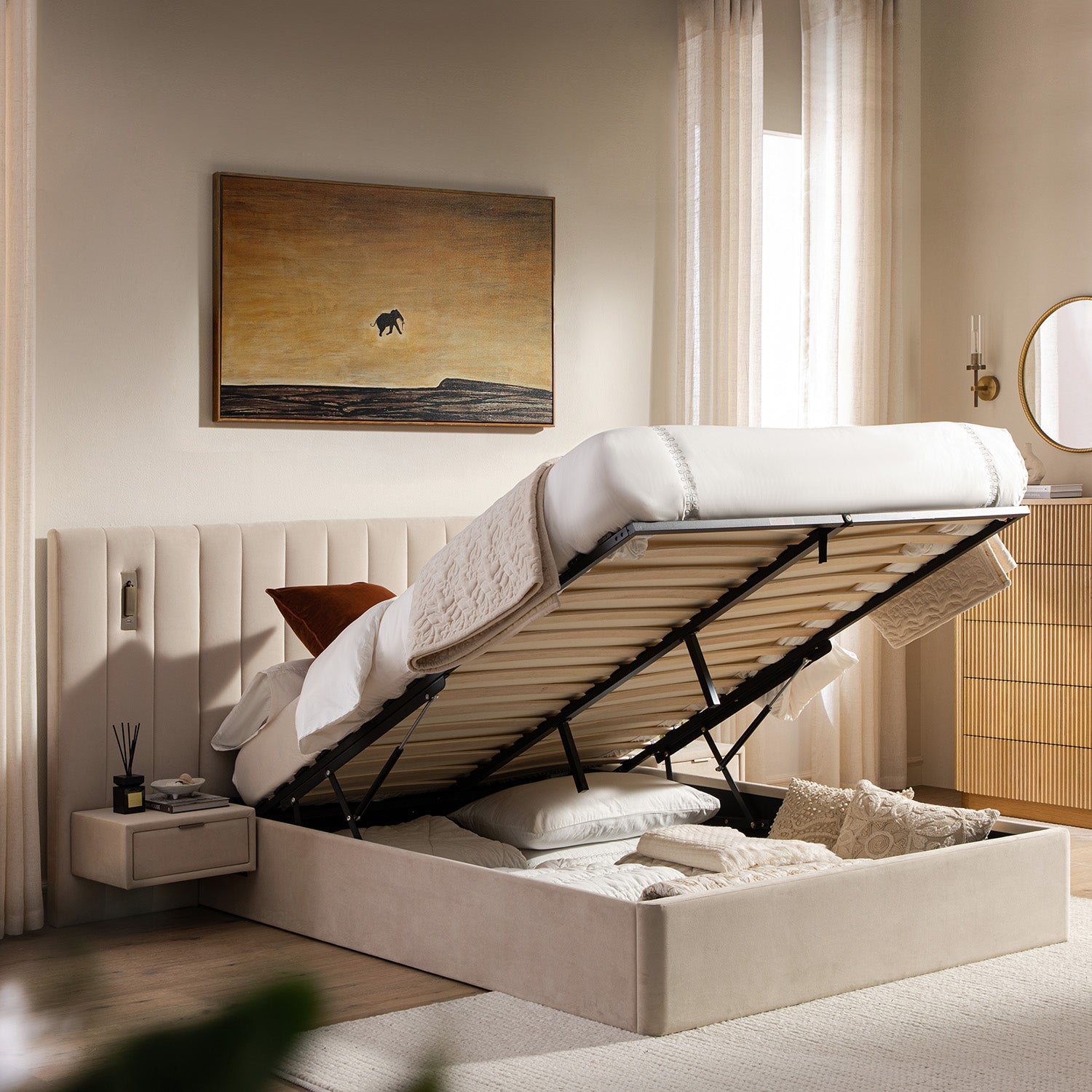 Tremezzo Oversized Ottoman Storage Bed, Champagne Velvet