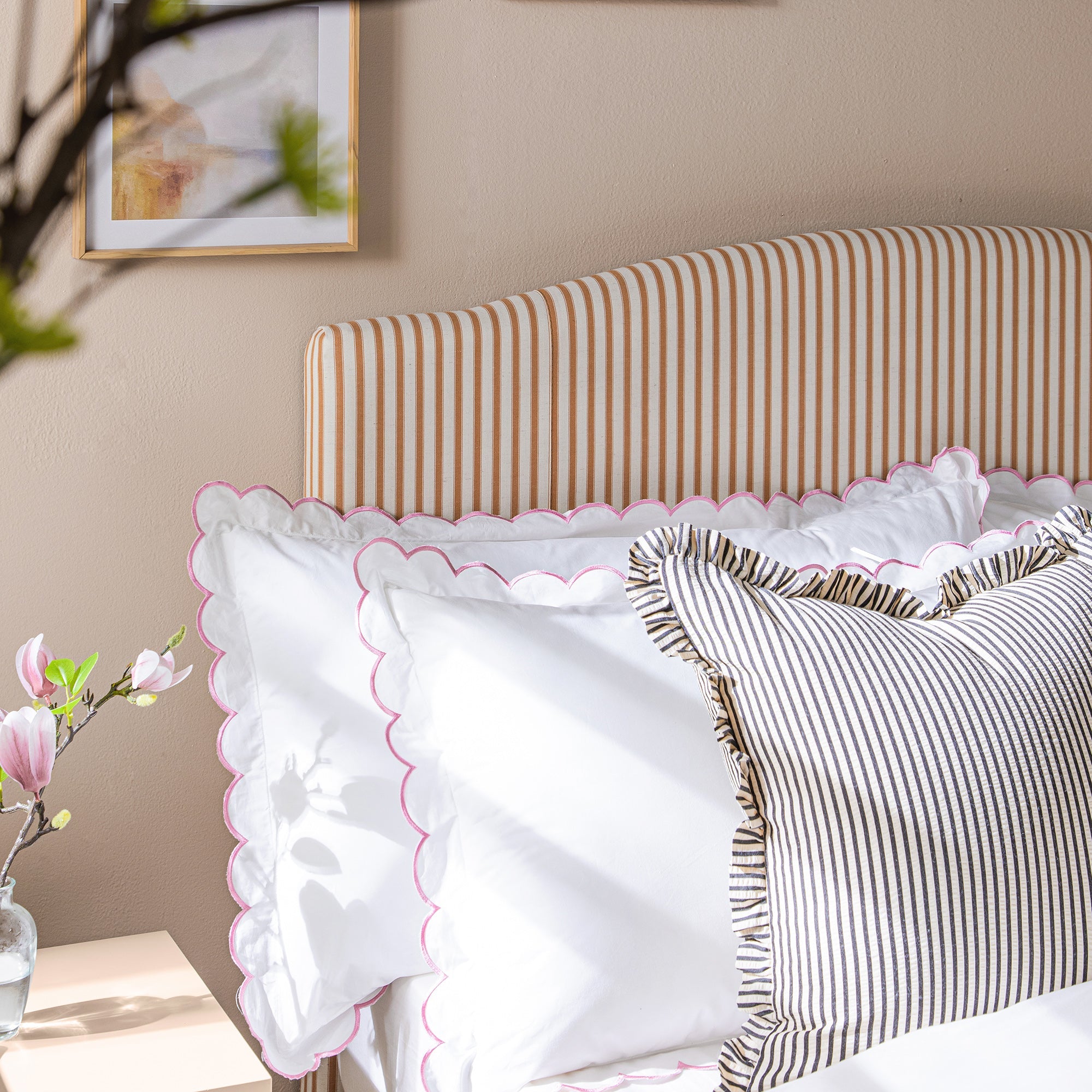 Chilworth Upholstered Ottoman Storage Bed, Ochre Stripe Linen Blend