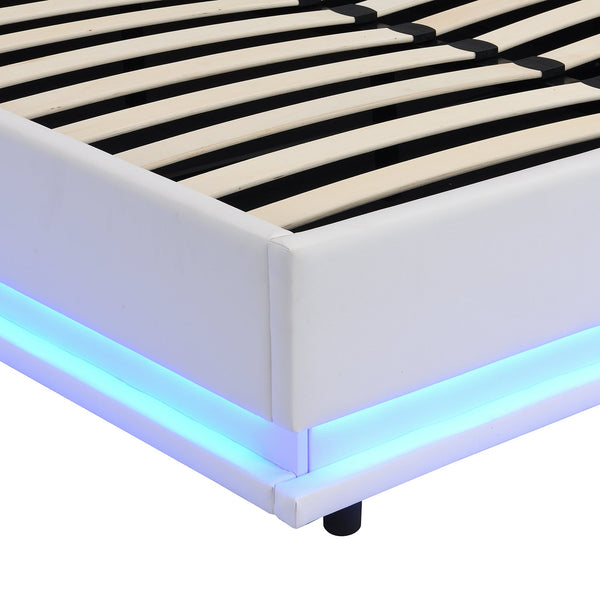 Buxton Faux Leather End Opening Ottoman Storage Bed Frame with Muti-colour LED Light Strip (White PU)