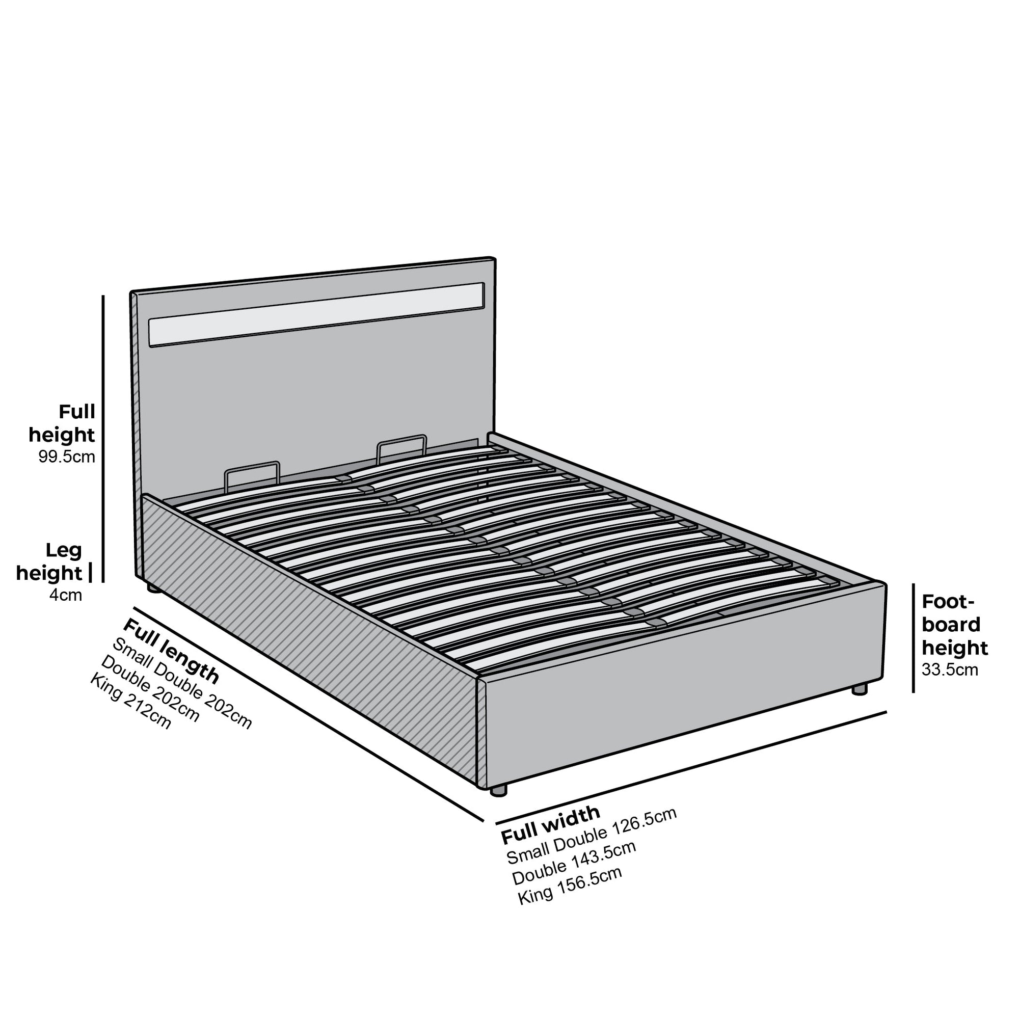 Pimlico End Opening Ottoman Storage Bed Frame with Multi-colour LED Headboard (Grey Fabric)