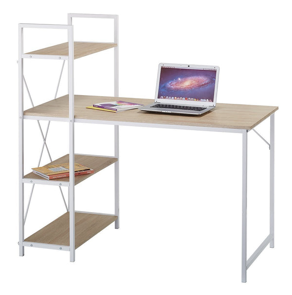 4-Tier Shelves Computer Workstation Desk, Natural Colour - daals