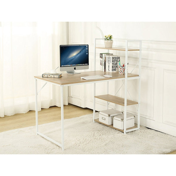 4-Tier Shelves Computer Workstation Desk, Natural Colour - daals