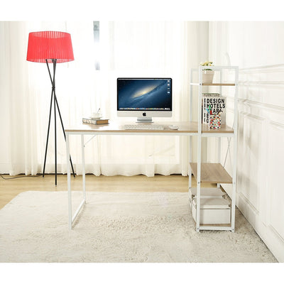 4-Tier Shelves Computer Workstation Desk, Natural Colour