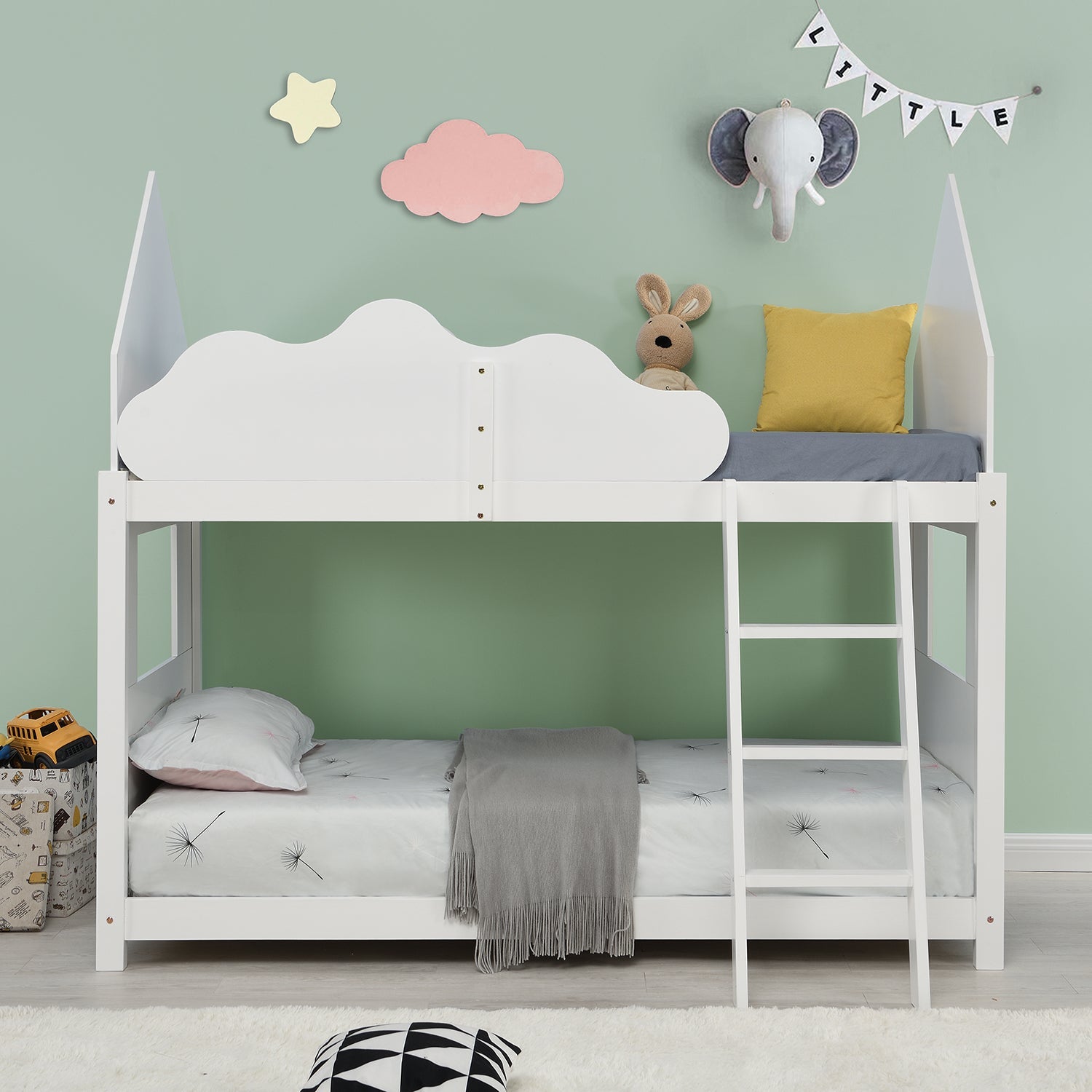 Newton White Solid Wood Kid's Treehouse Bunk Bed