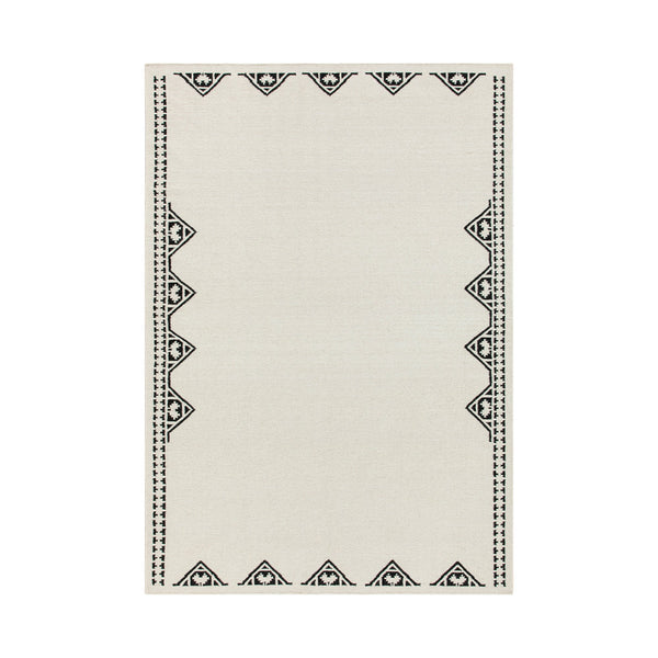Atlan Cream & Black Handwoven Wool Rug