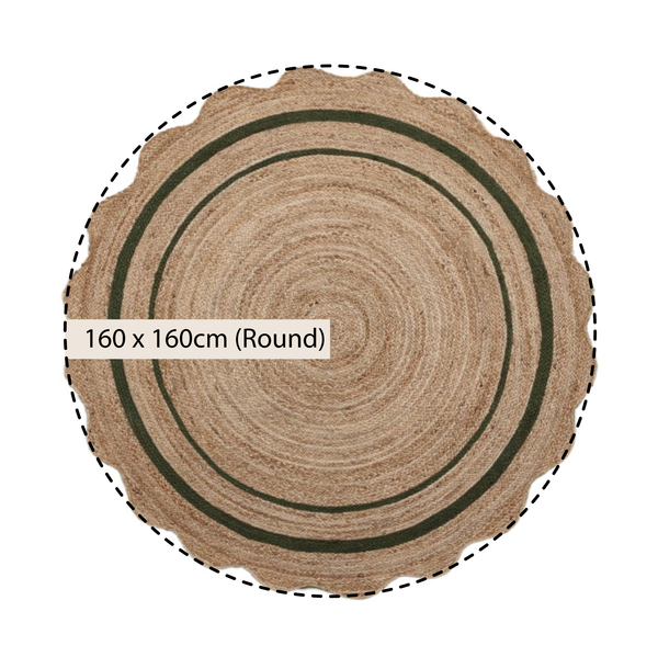 Evie Hand Braided Jute Scallop Green Round Rug