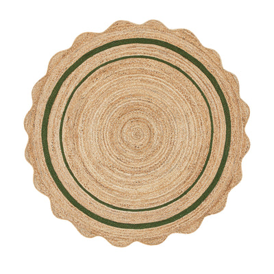 Evie Hand Braided Jute Scallop Green Round Rug