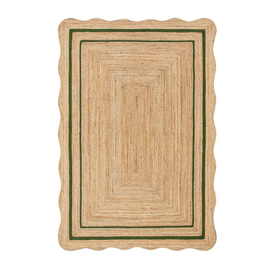 Evie Hand Braided Jute Scallop Green Border Rectangular Rug