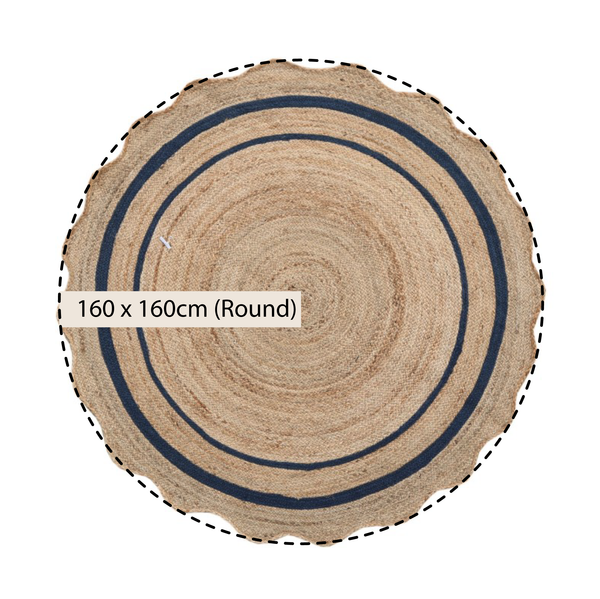 Evie Hand Braided Jute Scallop Navy Blue Round Rug