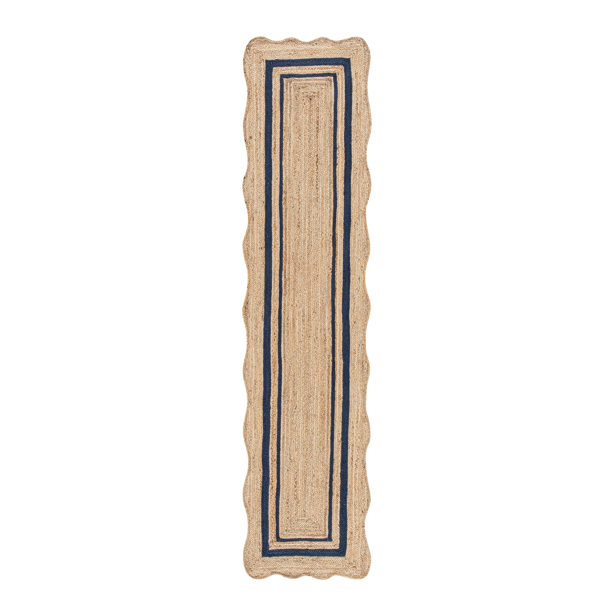 Evie Hand Braided Jute Scallop Navy Blue Runner