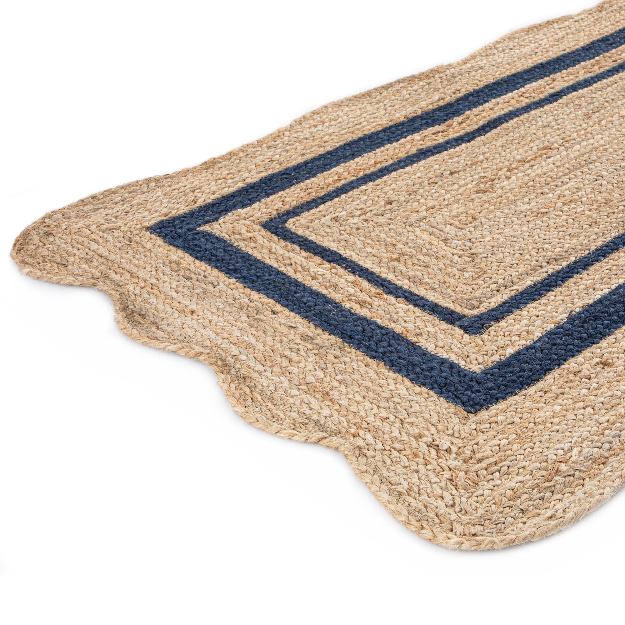 Evie Hand Braided Jute Scallop Navy Blue Runner