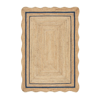 Evie Hand Braided Jute Scallop Navy Blue Border Rectangular Rug