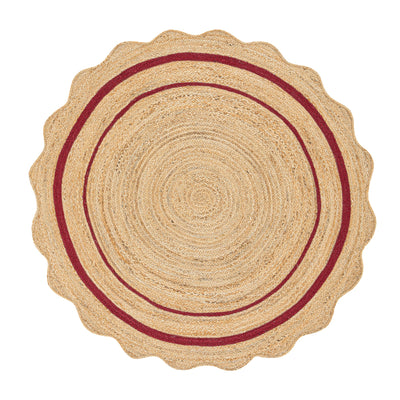 Evie Hand Braided Jute Scallop Scarlet Red Round Rug