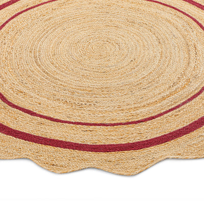 Evie Hand Braided Jute Scallop Scarlet Red Round Rug