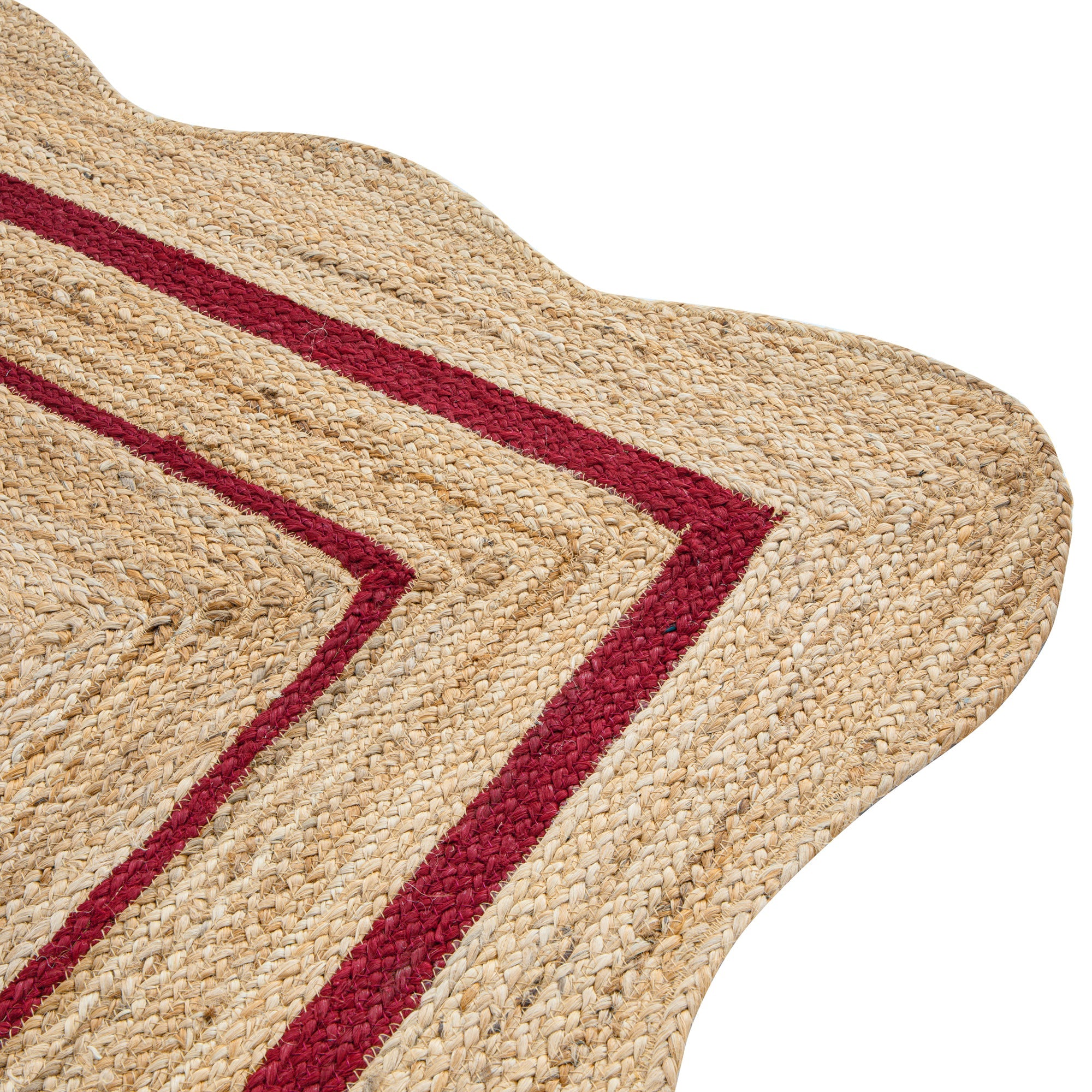 Evie Hand Braided Jute Scallop Scarlet Red Border Rectangular Rug