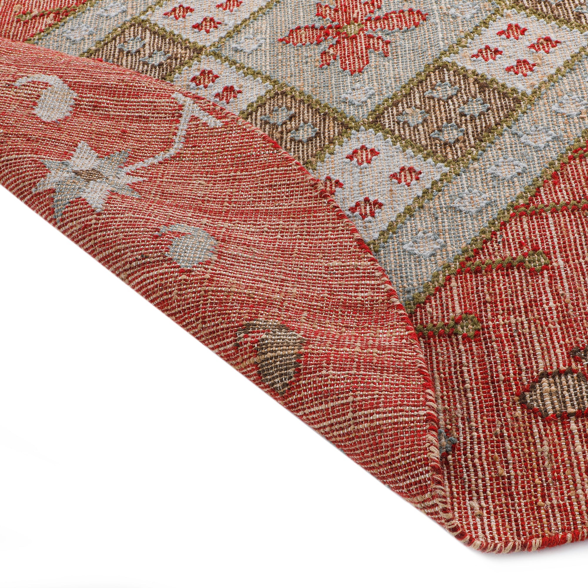 Farah Kilim Traditional Handwoven Wool & Jute Deep Red Round Rug