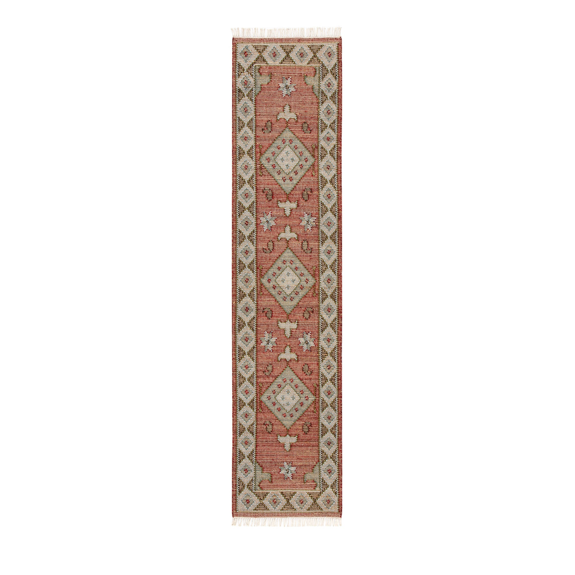 Farah Kilim Traditional Handwoven Wool & Jute Deep Red Runner