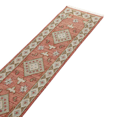 Farah Kilim Traditional Handwoven Wool & Jute Deep Red Runner