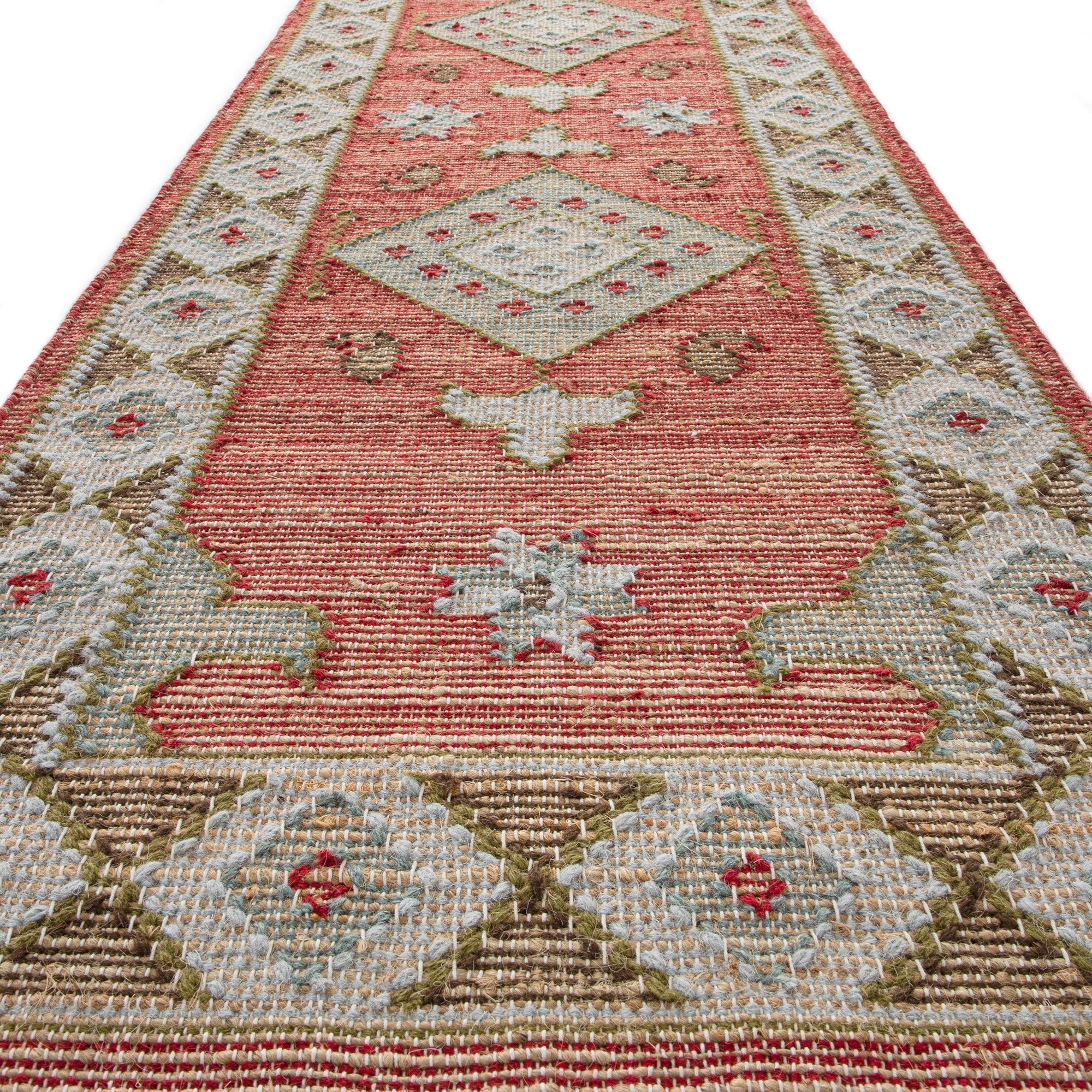 Farah Kilim Traditional Handwoven Wool & Jute Deep Red Runner