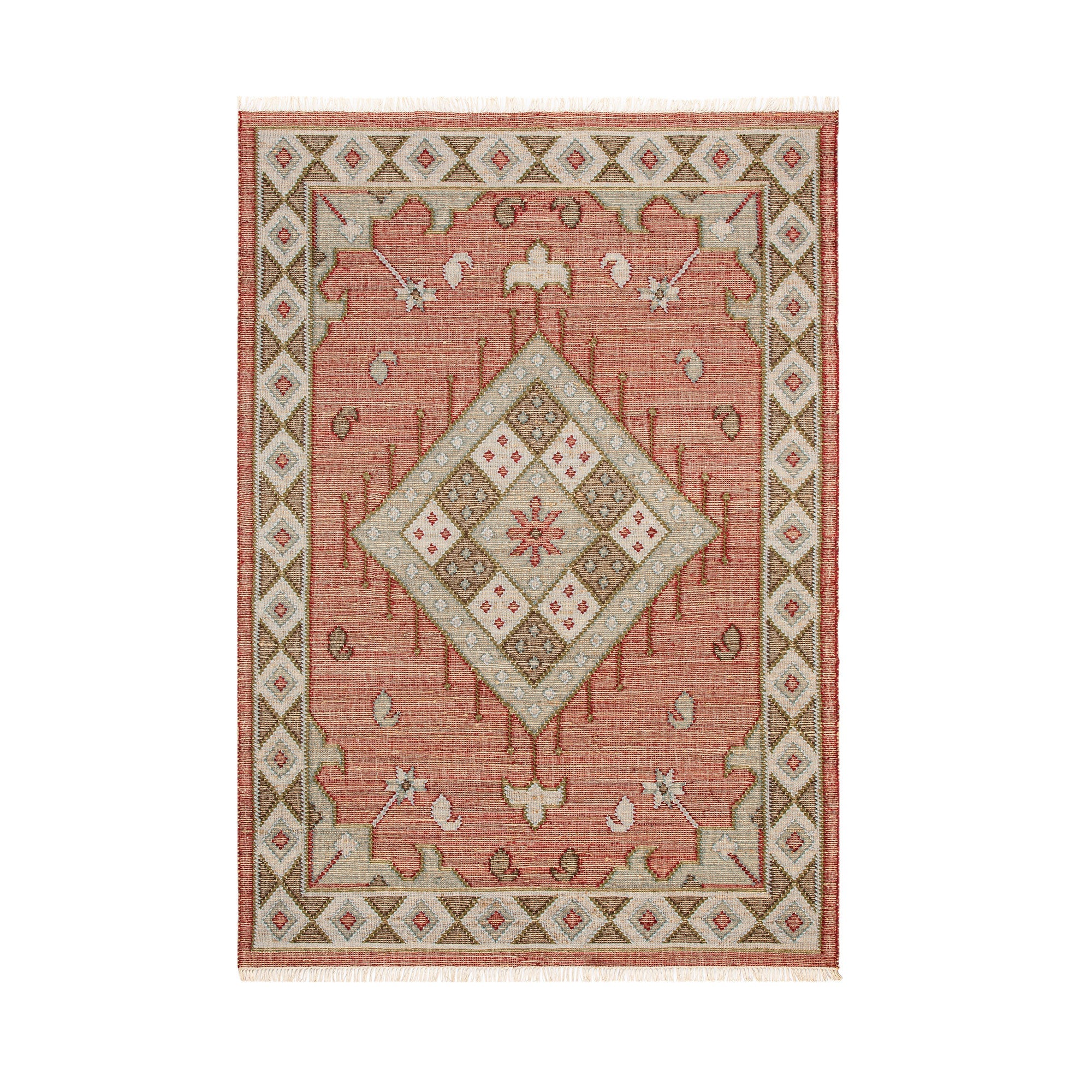 Farah Kilim Traditional Handwoven Wool & Jute Deep Red Rug