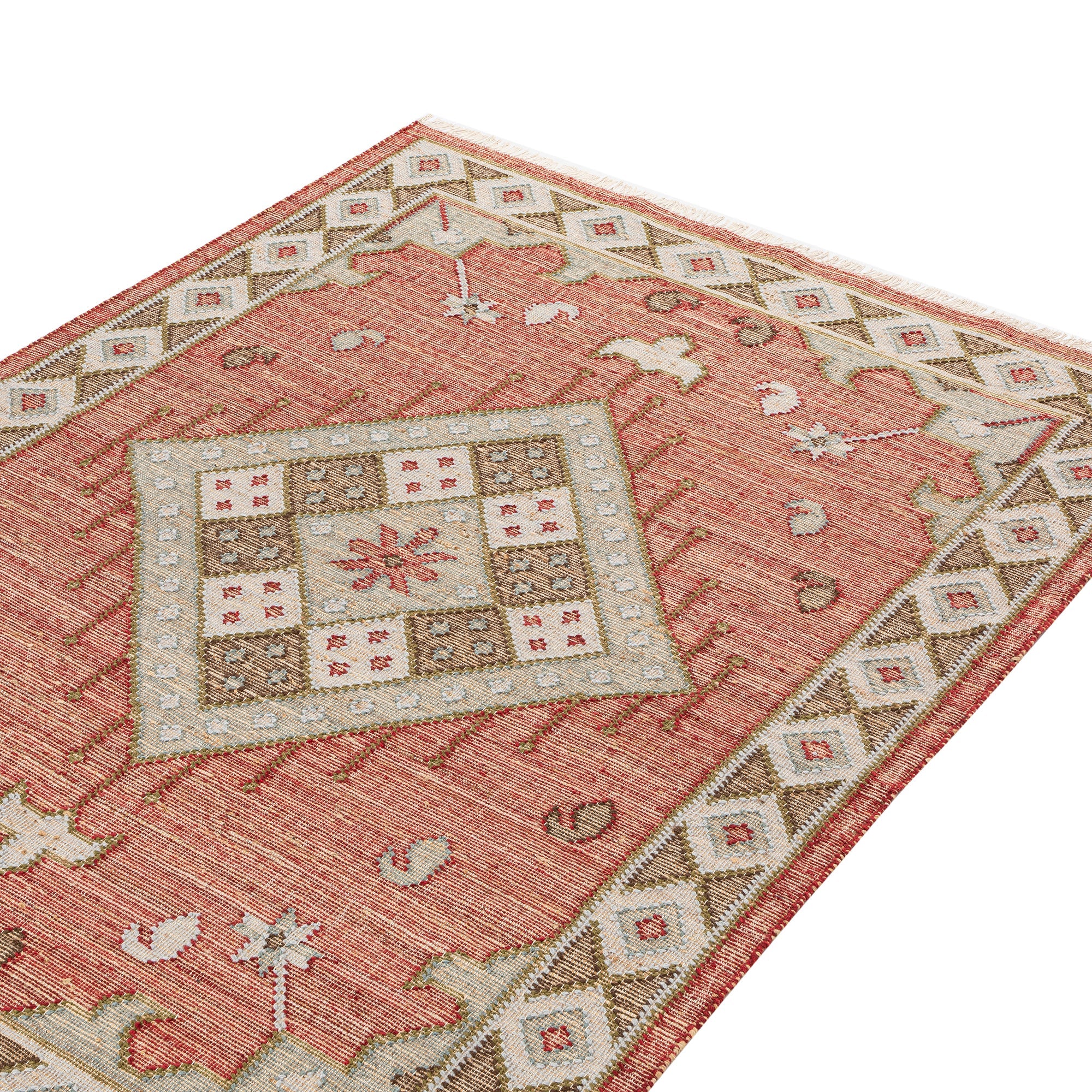 Farah Kilim Traditional Handwoven Wool & Jute Deep Red Rug