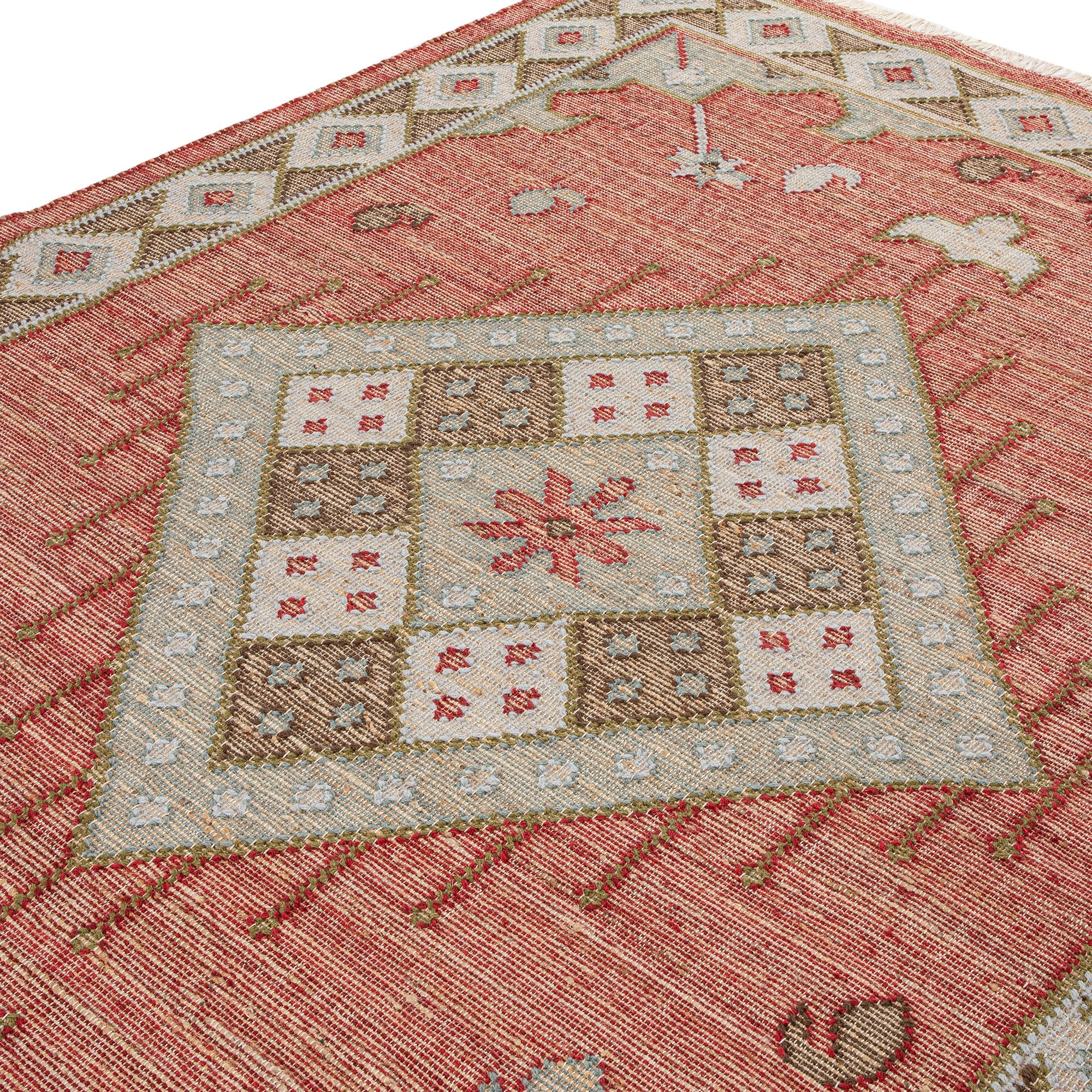 Farah Kilim Traditional Handwoven Wool & Jute Deep Red Rug